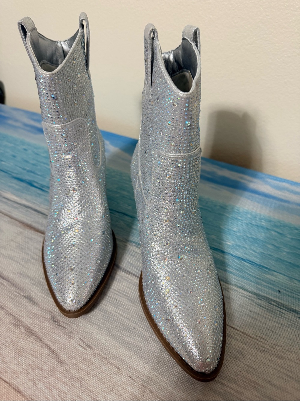 Silver Crystal Embellished Women's Ankle Boots